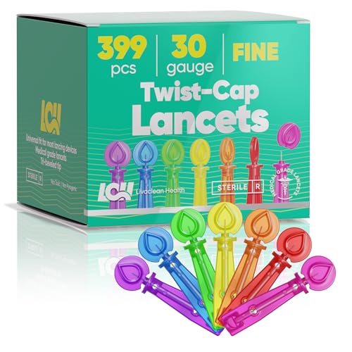 LivaClean 399 CT Twist Cap Lancets for Diabetes Testing and Blood Testing - 30 Gauge Sterile - Fits Most Lancing Devices, Disposable Blood Sugar Lancets, Thin Needle Lancets for Diabetics