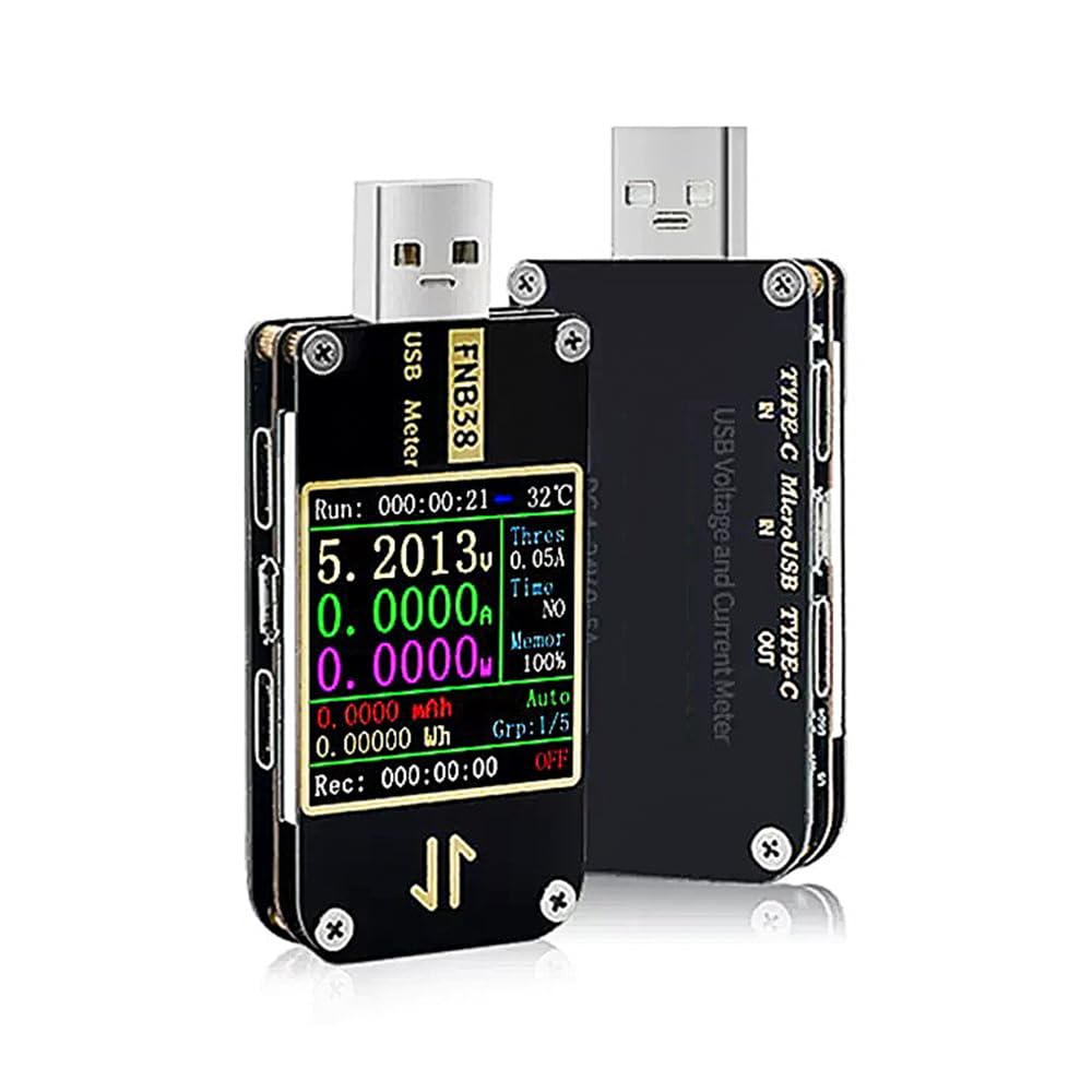 DollaTek FNB38 USB-Messgeräte, Multimeter, Strom- und Spannungsmonitor, 4.44 Zoll IPS-Farb-LCD-Display, DC 4-24 V, 5 A, QC 2.0/3.0