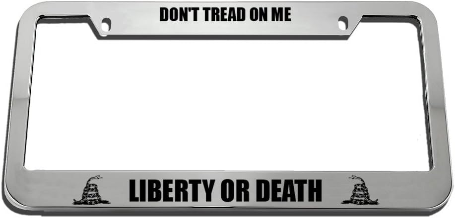 License Plate Frame Don't Tread on Me Liberty Or Death Zinc Weatherproof Car Accessories Chrome 2 Holes 1 Frame