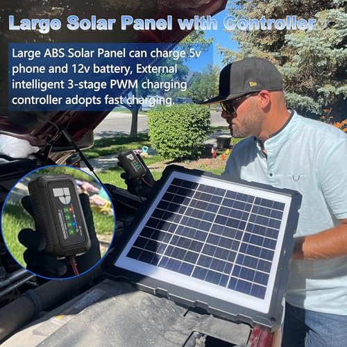 Image of POWOXI-Upgraded-20W-Solar-Battery-Charger-Maintainer, External Smart 3-Stages PWM Charge Controller, 12V Solar Panel Trickle Charging Kit for Car, Motorcycle, Marine, RV, etc