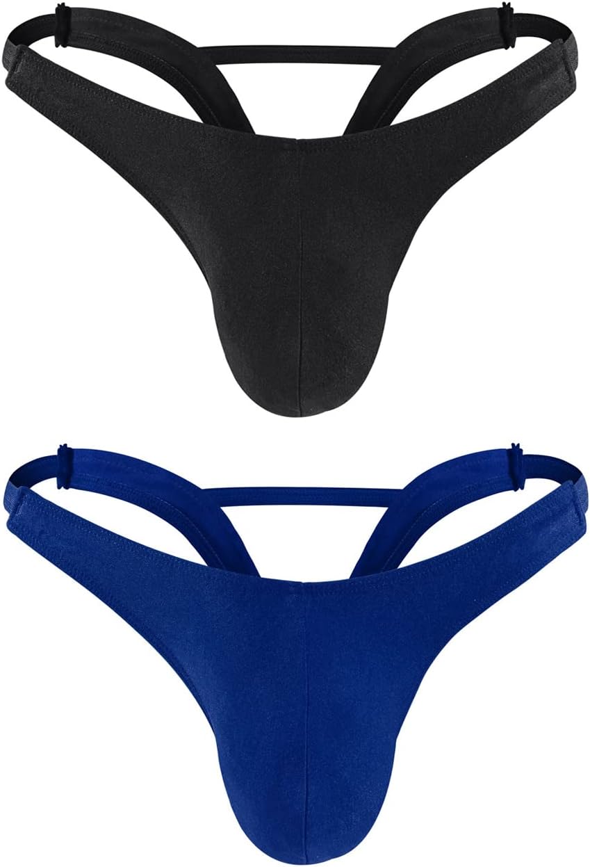 Mens Thongs Underwear Sexy T Back Briefs Bulge Enhancing Pouch G String Boxers Underpants 2 Pack