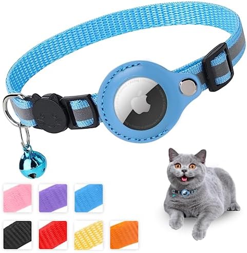 MouyouGlow Airtag Cat Collar,Nylon Reflective Cat Airtag Collar with