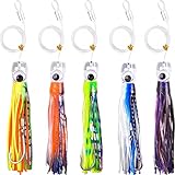Trolling Lures Saltwater for Tuna Mahi Marlin Wahoo Dolphin Shark Offshore Trolling Baits with Squid Skirt Big Game Fishing Lures Deep Sea Squid Skirts Rig 6/9 inch