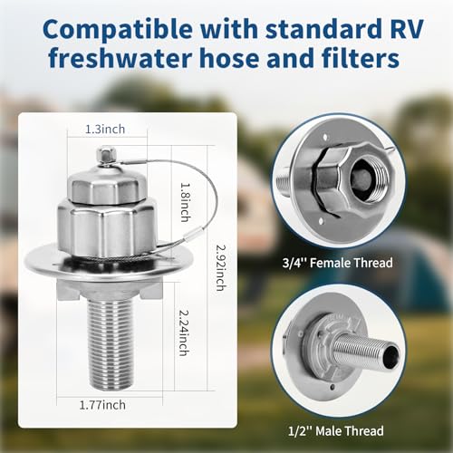 Image of All Metal RV City Water Inlet,City Water Inlet, with 90 Solid Brass Hose Elbow & 3 /4 inch GHT Quick Hose Connector, RV Water Inlet Replacement