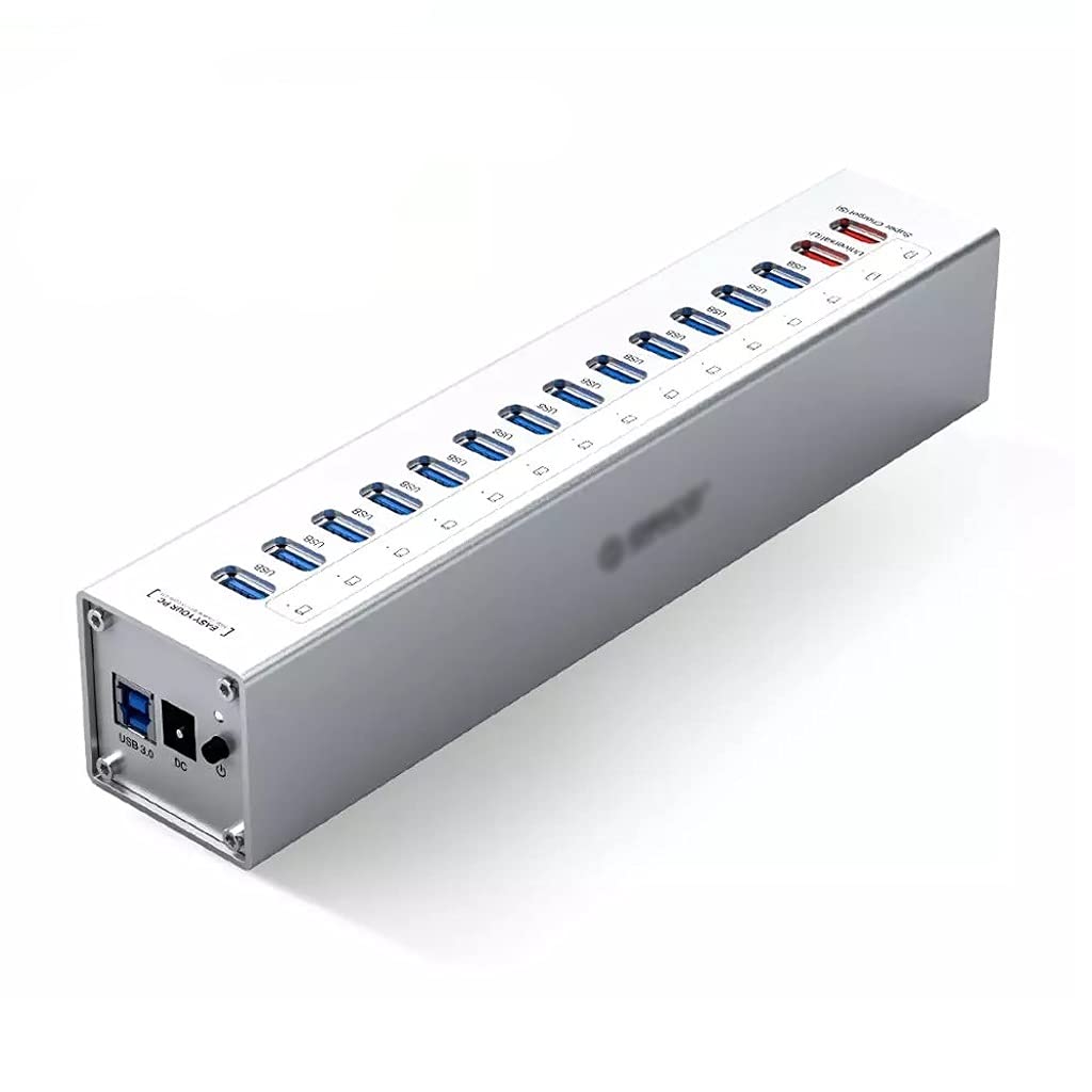 Aluminum 13 Port Multi USB3 0 HUB Splitter with 12V 5A Independent Power Supply 2 Charging Port