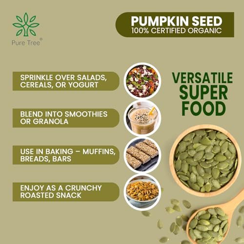 Image of Pure Tree Certified Organic Pumpkin Seeds | 400 g | Glass Jar | Kaddu ke Beej | Seeds for Eating Good Source Of Omega 3 | Raw Pumpkin Seeds Superfood