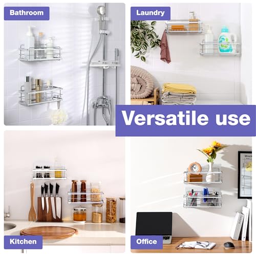 KINCMAX Iron Shower Caddies - Self Adhesive Bathroom Shelves for Showers - Wall Organiser Shampoo Holder Shelf - Peel and Stick On Caddy Bath Tub Rack - Pack of 2 Holders - Silver - Cosy Home Interiors KINCMAX Iron Shower Caddies - Self Adhesive Bathroom Shelves for Showers - Wall Organiser Shampoo Holder Shelf - Peel and Stick On Caddy Bath Tub Rack - Pack of 2 Holders - Silver - Image 7