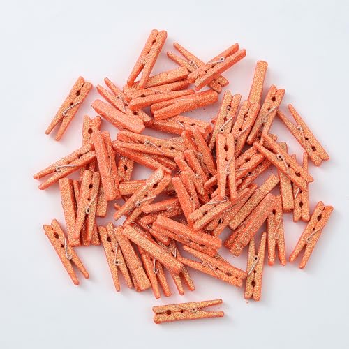 Mini pinces à linge en bois pailleté orange 5,1 cm déco fête et emballage
