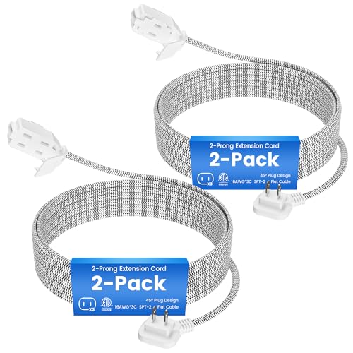 2-Pack 2 Prong Extension Cord 6FT, 45 Degree Plug, SPT-2, Flat Nylon Braided Power Extension Cord...