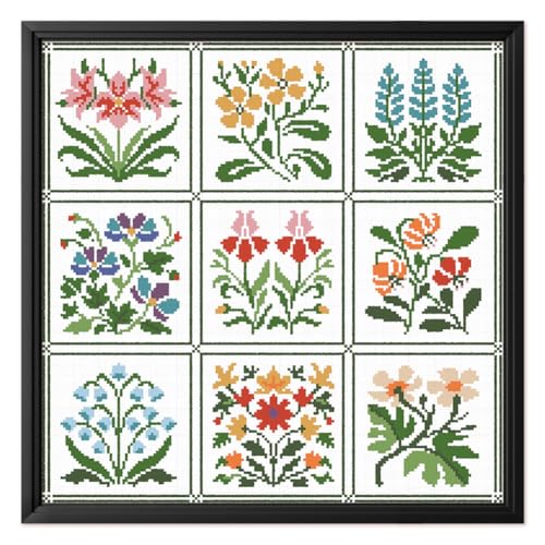 Image of FREEBLOSS 11CT Cross Stitch Kit Stamped Cross Stitch Craft Kit with Stitching Guide for Beginners Floral Folk Pattern Embroidery Set Crossstitch Wall Hanging Set 17x17inch