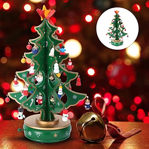 SOIMISS Christmas Tree Music Boxes Mini Tabletop Christmas Tree Wooden Musical Figurine Wind Up Music Box Desktop Decoration for Christmas Birthday Gift