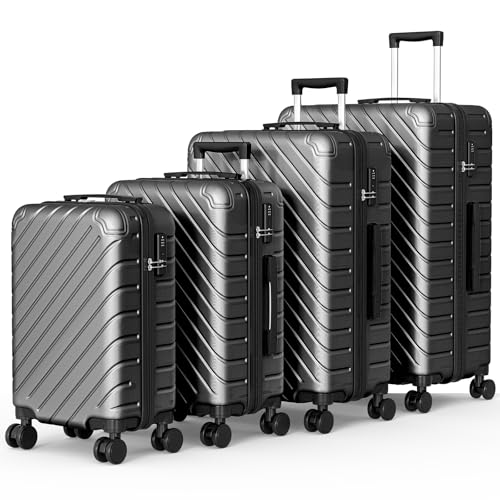 Apelila 4-Piece Expandable Suitcase Set with TSA Lock, 20% Extra Capacity, 360° Spinner Wheels, Lightweight Textured Fabric Luggage (18", 20", 24", 28") for Men and Women Travel (Black)
