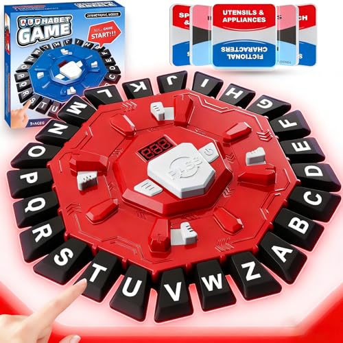 Gioco di Parole Frenetico - Gioco da Tavolo in Modalità Doppia con Timer, 24 Tasti con Lettere e 35 Carte, per Bambini 3+ Anni e Adulti, 2-8 Giocatori, Ideale per Giochi di Famiglia e Feste (Rosso)