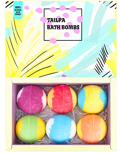 Tailpa Bath Bombs, Bath Bombs Gift Set, 6 Pcs Natural & Organic Bubble Bath Bombs, Rich in Essential Natural Essential Oils, Shea Butter, SPA Bubble Fizzies, Ideal Gift for Women, Kids on Christmas