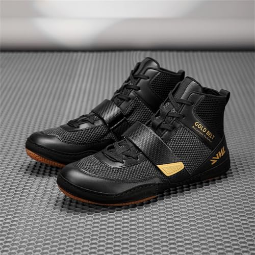 ZHENSI Zapatos De Lucha Libre, Botas De Boxeo Hombres Botas De Entrenamiento De Lucha Descalza Zapatillas De Fitness Ligeras,Negro,43 EU - imagen 7