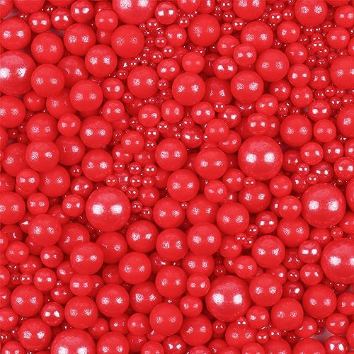 Perles comestibles en sucre Rouge 130g - Décoration pour gâteaux, cupcakes, biscuits, desserts - Décors Sucre perlé argenté pour fêtes et célébrations