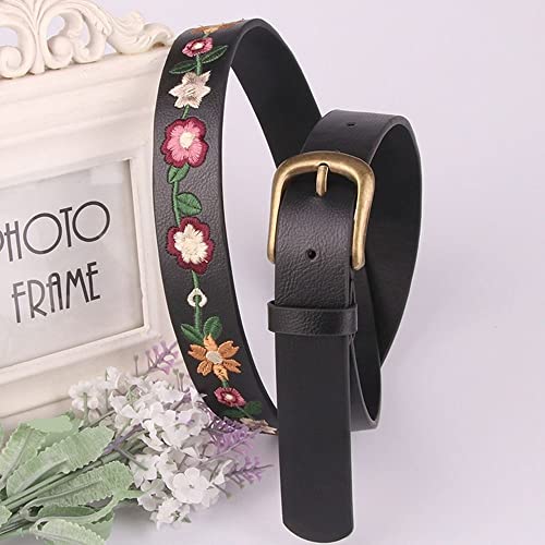 gofidin Women's PU Leather Waistband Casual Flower Embroidered Decoration Ladies Belt Versatile Fashion Retro Belt4