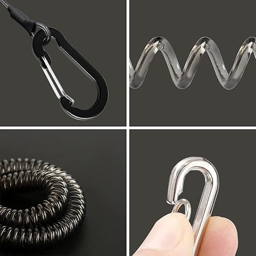 Miniatura 6 de Lix&Rix Cordón en espiral de seguridad retráctil con clip de mosquetón de aleación de aluminio, negroazulverderojoplateadoamarillo