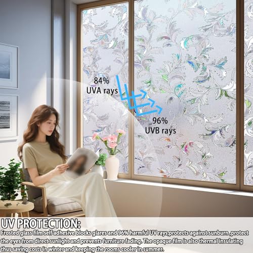 Frosted Window Film 30 x 150 cm Blokująca Promienie Uv, Matowa, Nieprzezroczysta, Zdejmowalna, Przylegająca Elektrostatycznie, Folia Na Szkło Matowe Na Okna, Kwiat Feniksa