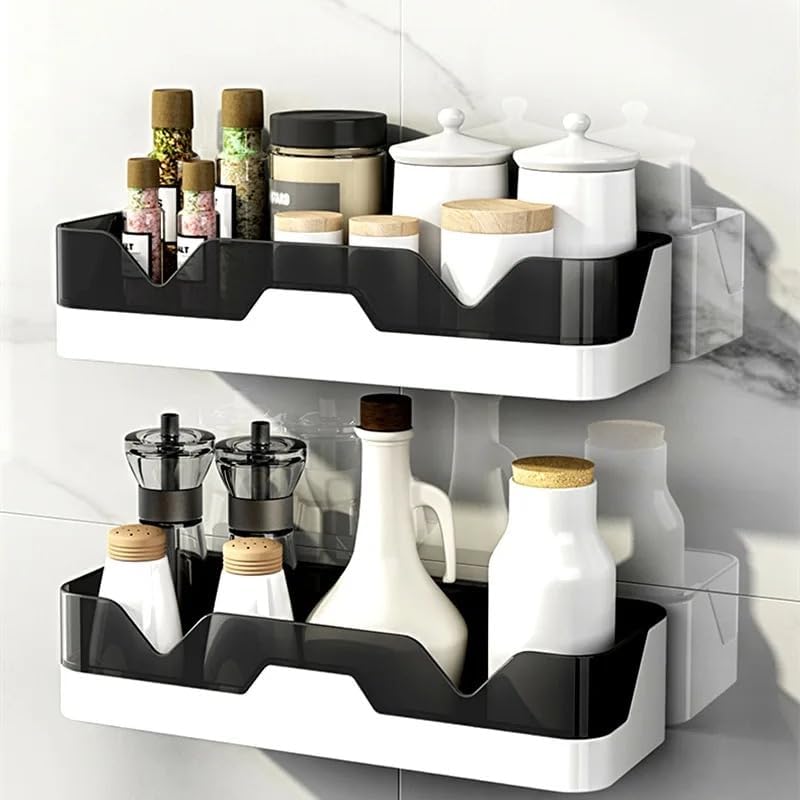 Image of TEKCOOL Wall Mounted Bathroom Shelf Organizer | 2 Tier Plastic Bathroom Rack | No Drill Adhesive Bathroom Accessories for Shampoo, Soap & Toiletries;