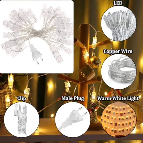 Image of fizzytech Photo Clip String Light with 14 Clips, 3 Meter Warm White LED Fairy Lights for Hanging Photos, Diwali, Christmas, Wedding and Home Decoration, Pack of 1