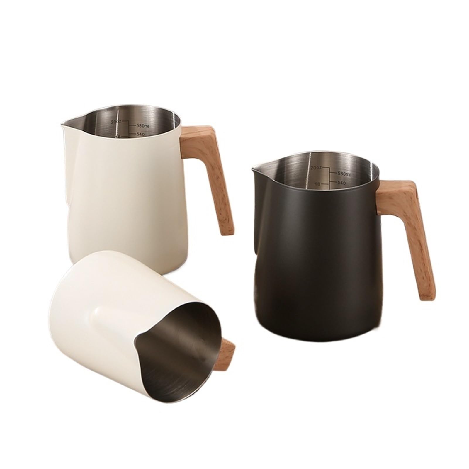 Jarra de barista para espuma de leche con medidor y asa térmica roja