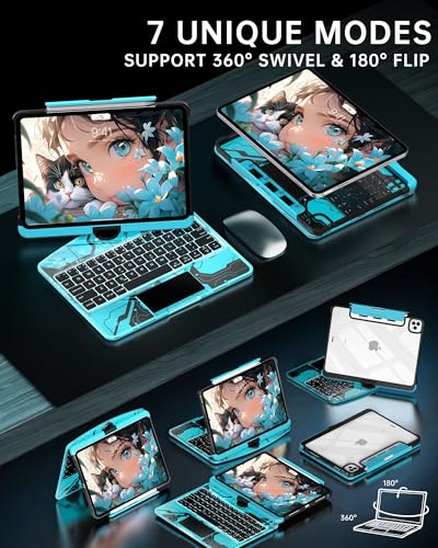 Image of Intermerge Clear Keyboard Case for iPad Pro 11 inch(M5,2025 / M4,2024), 360 Swivel Multi-Touch Trackpad, 7-Color RGB Backlit, Pencil Holder, Type-C, Power Indicator, Aqua Pulse