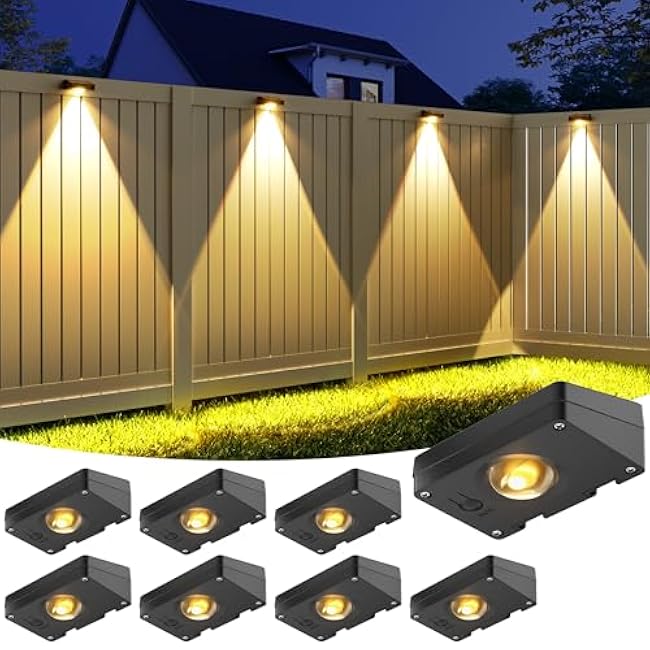 VOLISUN Solar Fence Lights, Fence Lights Solar Powered, IP65 Waterproof LED, 3 Color Temperatures Solar Light for Fence, Yard, Wall, Backyard (8 Pack, Black)
