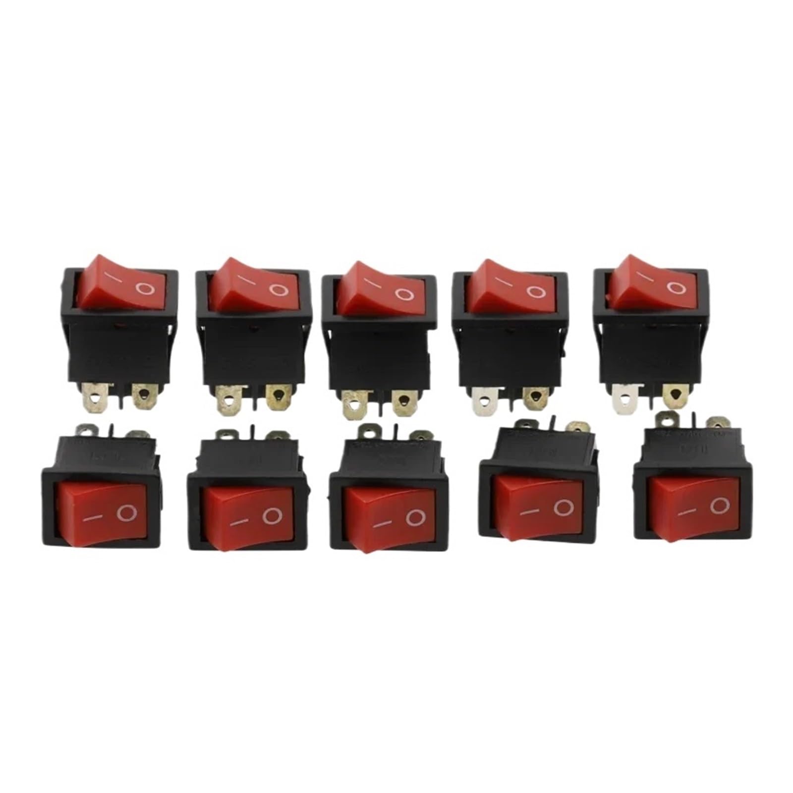 AUOQKQUT 10PCS 2D4P-RED 15 * 21mm SPST On/Off Boat Rocker Switch 6A 250V KCD1 KCD1-101