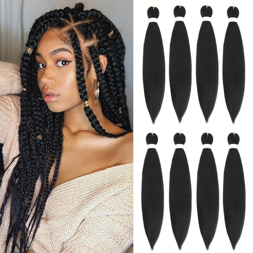 Braiding Hair Pre Stretched 16 Inch 8 Packs Long Braiding Hair Extension Pre Stretched Braiding Hair Professional Synthetic Hair For Braiding Hot Water Setting Soft Yaki Texture(16"