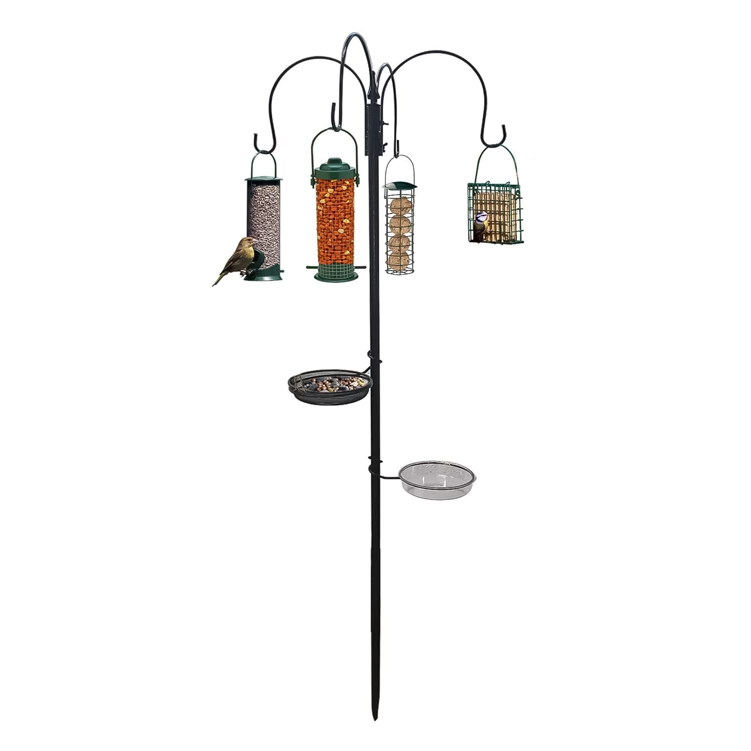 Crystals Garden Wild Bird Feeder Feeding Station with Water Bath Table, Seed Tray, Hanging Feeders + Feeding Station Stabiliser Ground Spikes Stand (3 Pole Station Only)