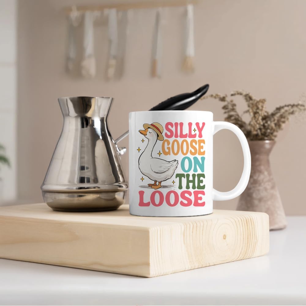 Silly Goose On The Loose Funny 11oz Double-Sided Ceramic Mug, Sarcastic Coffee Mug for Coworker Animal Lover, Silly Goose Cup, Graduation Christmas Birthday Gifts for Sister Friend Coffee Lover - Image 4