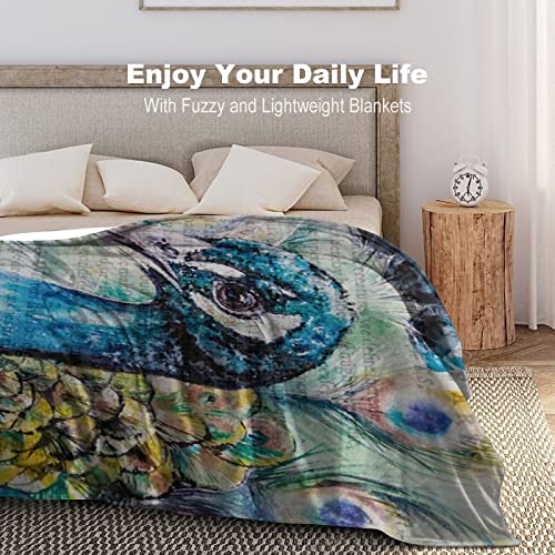 Couverture paon en fourrure rétro 127x152 cm pour lit simple
