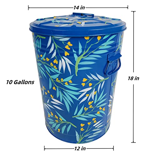 Hozuso Hand Painted Metal Trash Can With Lid Recycling Canister Storage Organization Decorative Garbage Can Waste Bin For Kitchen Living Room Home Patio Yard Home Decor 10 Gallons thumb #4
