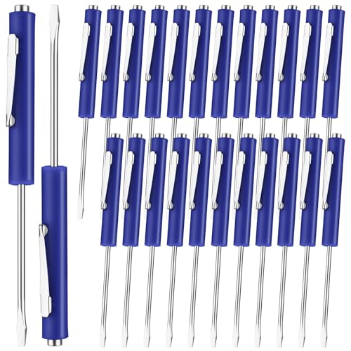 Image of Honoson 25 Pcs Pocket Screwdriver Mini Tops and Pocket Clips Magnetic Slotted Small Screw Driver with a Single Blade Head for Mechanical, Electrician (Blue)