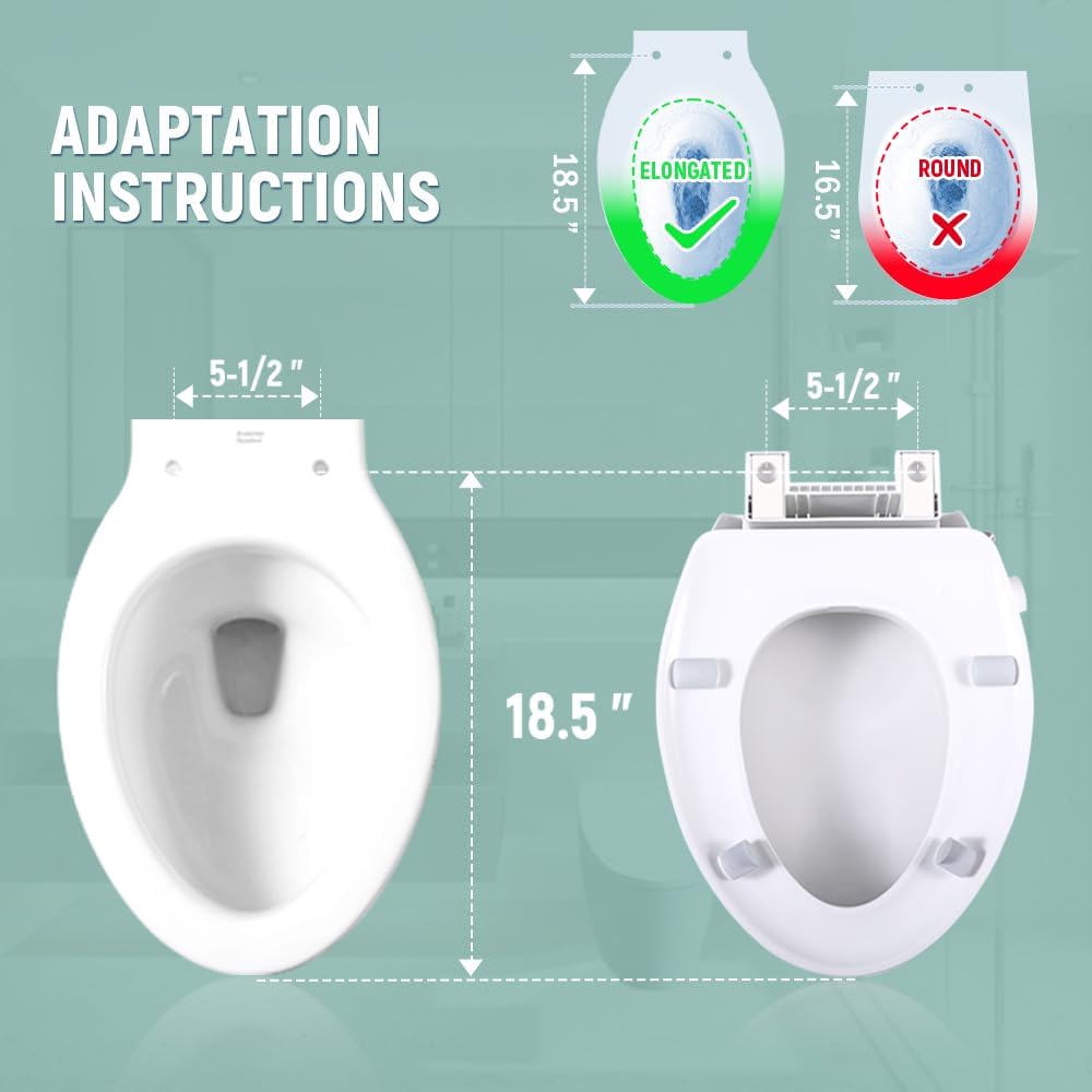 Bidet Toilet Seat Elongated, Raised Toilet Seat with Bidet Adjustable Water Pressure with Dual Nozzles, Non-Electric Bidet Toilet Seat Risers for Seniors (Ambient Water), White