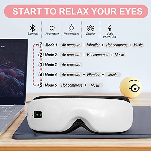 Eye Massager With Heat, Bluetooth Music Rechargeable Eye Heat Massager , Relax And Reduce Eye Strain Dark Circles Eye Bags Dry Eye, Ldeal Gift For Both Men And Women(White) #TOP1