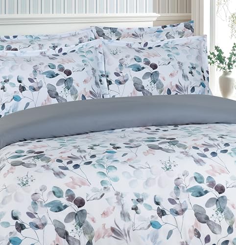 Majestic Giftware Madison Linen 8 Pcs 48" Full Size Duvet Bedding Set (BL508-48F) | Easy Care - Botanical Bliss 300 TC 100% Cotton Sateen |2 Fitted Sheets, 2 Duvets, 4 Pillowcases - Ritz Collection