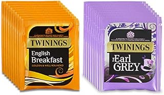 Twinings Black Tea Bags Selection Pack 50 Envelopes - English Breakfast (25 Sachets) + Earl Grey (25 Sachets)