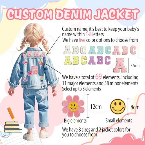 Personalized Denim Jacket, Customized with Children's Names, Back to School Outfits for Girls Boys, Birthday Gifts for Boys and Girls Ages 1-8, Baby Shower Gifts, Toddler Clothing2