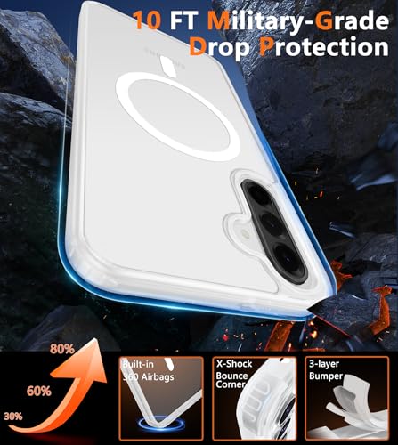 Image of FNTCASE for Galaxy A26 5G Phone Case: Magnetic Matte Translucent Military Grade Drop Protection Cell Phone Cover - Slim Rugged Durable Shockproof Protective for Samsung A26 Cases - White