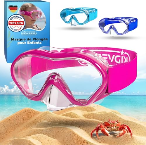 KIDVERSE Kit de Snorkeling pour Enfant - Masque de plongée avec Tuba - Masque de plongée panoramique avec Nez - Masque de plongée Alternatif (Sangle Rose,...