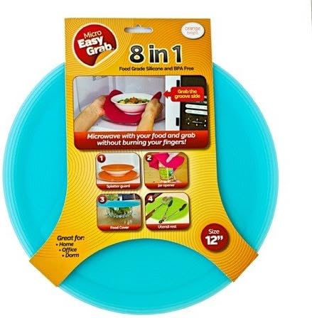 Micro Easy Grab SkyBlue 12" 8-in-1 Silicone, Microwaveable, Splatter Guard, Trivet, Placemat, Jar Opener, Pot Grabber, Food Cover, etc, As Seen on Shark Tank, Blue