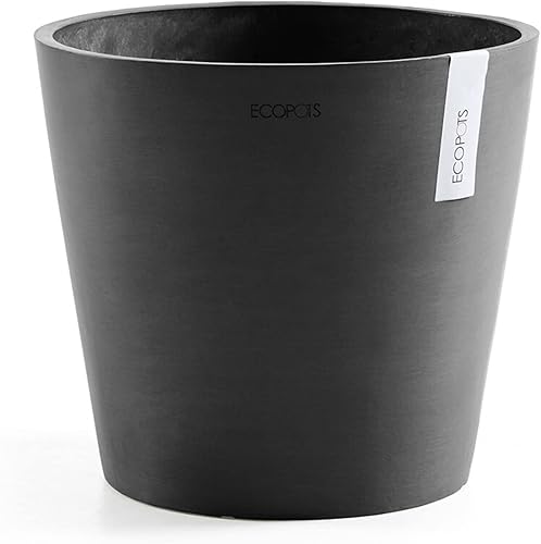 Ecopots Amsterdam Maceta redonda de plástico reciclado duradera para interiores y exteriores (gris oscuro, 16 pulgadas)