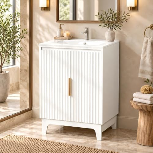 VINGLI 24 Inch White Fluted Vanity