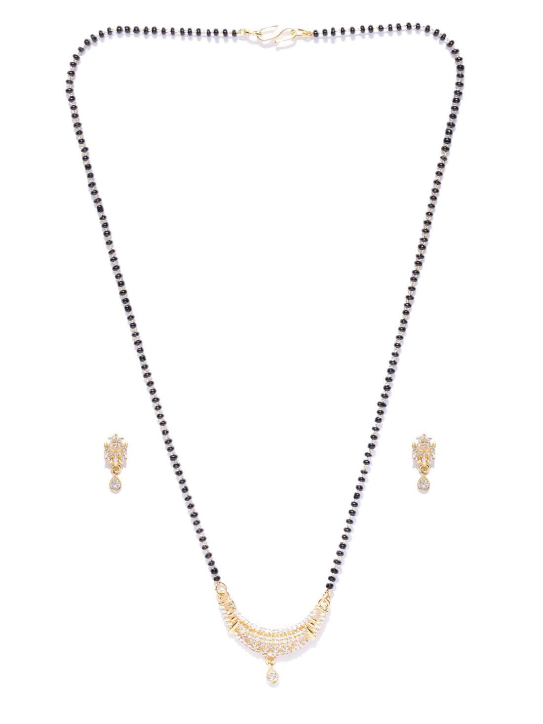 Priyaasi Designer Ad, American Diamond Studded Gold Plated Fancy Stylish Traditional Mangalsutra and Earrings Combo for Women with Black Beads Chain (B07MV5WXDN) Amazon Price History, Amazon Price Tracker