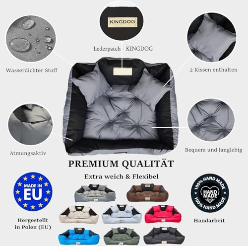 KING DOG Hundebett sehr Grosse Hunde Waschbar Orthopädisches XL 115 x 95 cm Hundekissen Haustierbett Hundekorb Hundecouch mit Hohem Rand Wasserdicht Material Silikon Füllung Grau