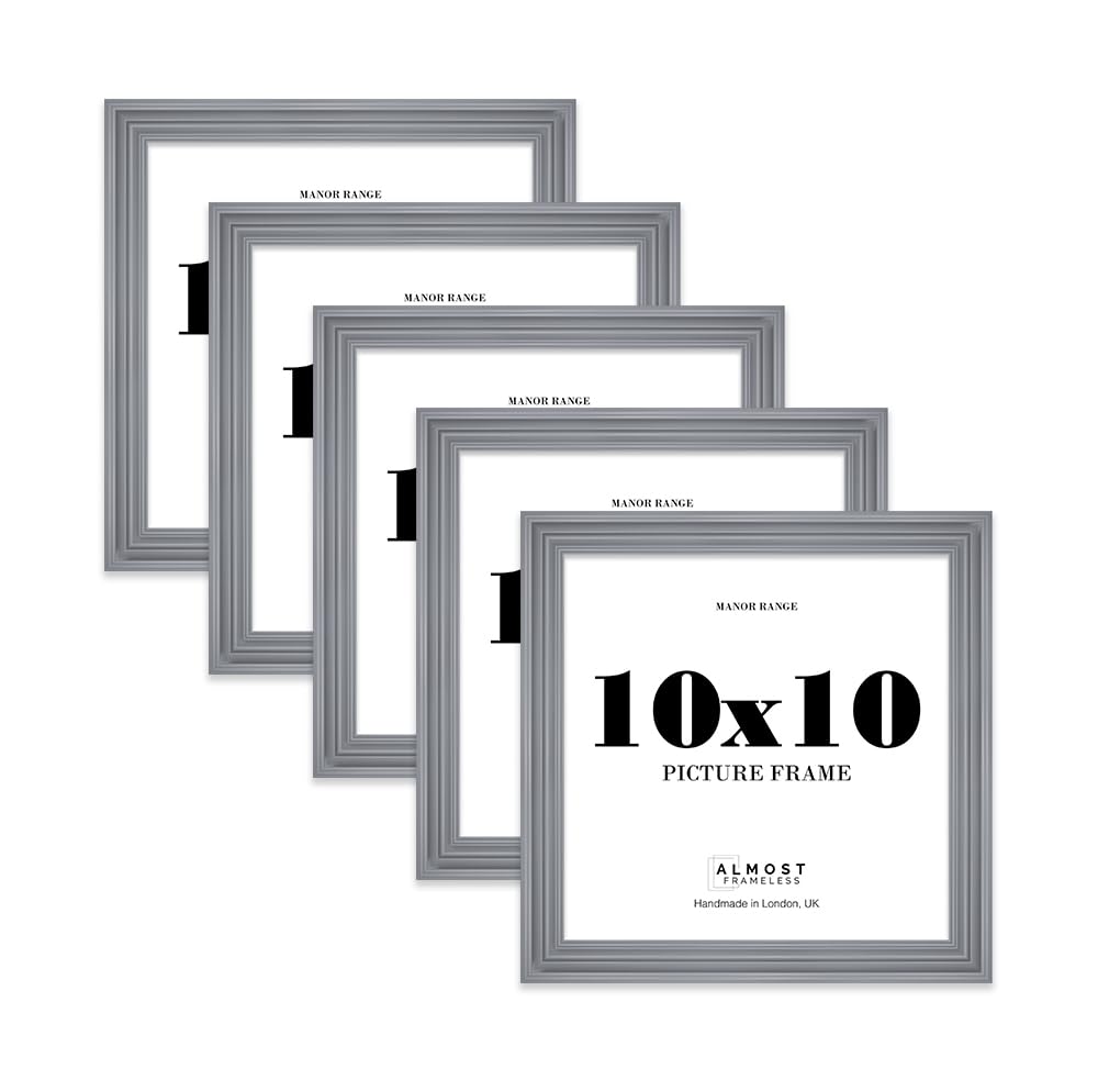 10x10 Picture Frame, Display 10x10 Pictures (25.4 x 25.4cm) - Scandi Grey Luxurious 42mm Edge Antique-Inspired Home Accessories - 5 Pack