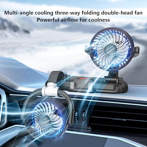 Ventilateur portable voiture double tête rotative silencieux 3 vitesses USB