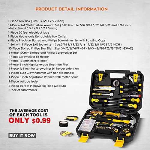 ENTAI Tool Set, 173-Piece Tool Kit for Men Women Home and Household Repair, General Household Hand Tool Set with Solid Carrying Tool Box, Home Repair Basic Tool Kit Sets for Home Maintenance